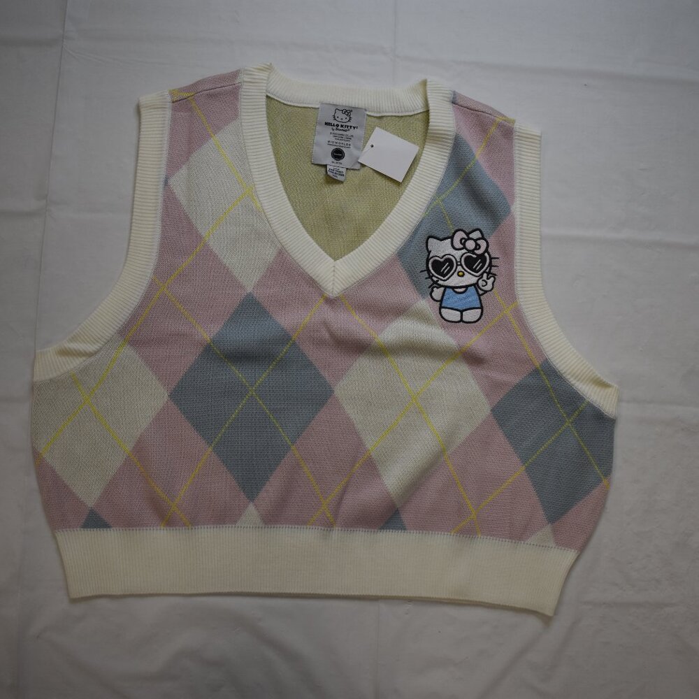 Hello Kitty Preppy Kitty Pastel Argyle Womens Sweater Vest New 2XL